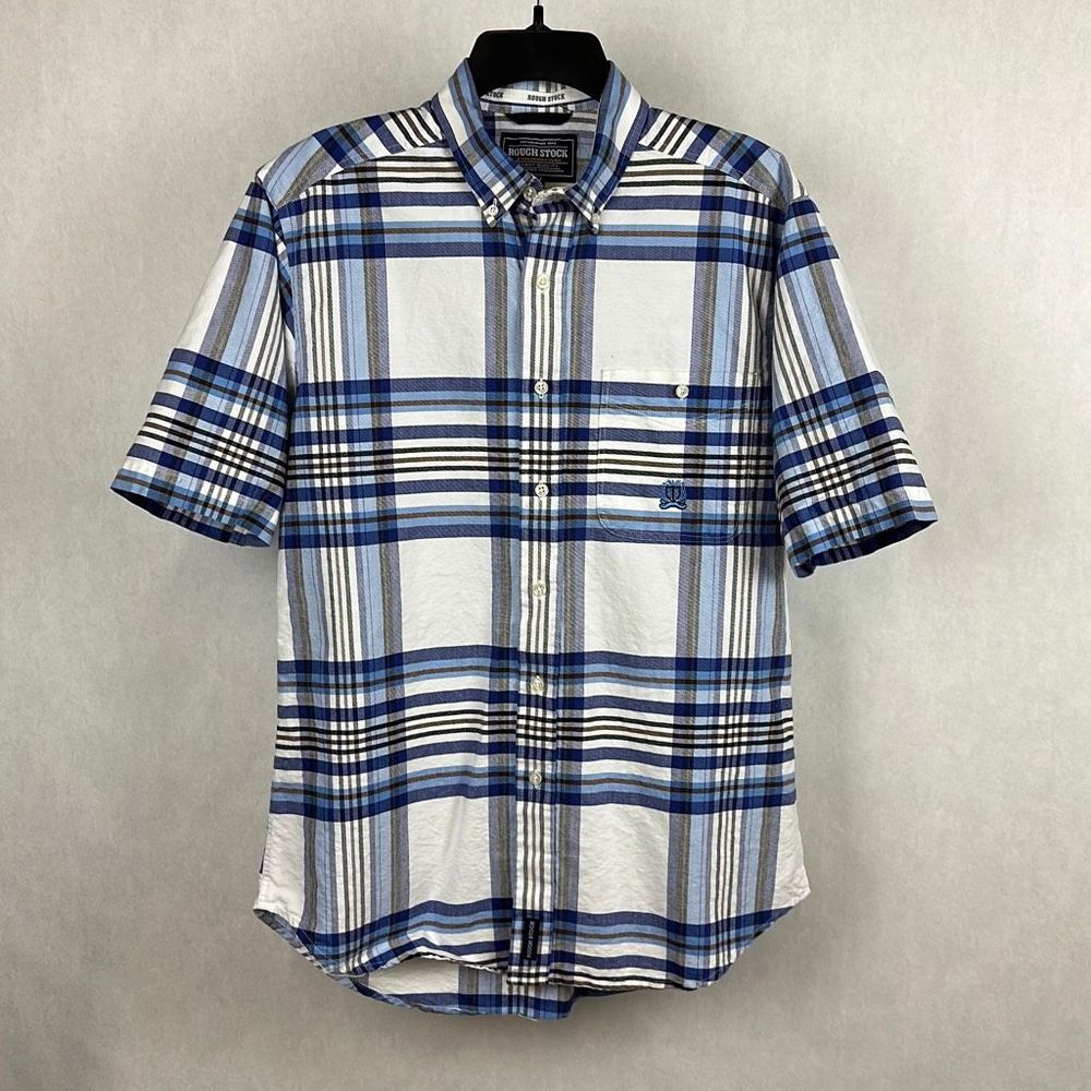 Rough Stock Panhandle Slim Button Down Shirt Mens Size Medium Short Sleeve Blue